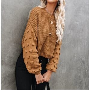 Terracotta Bubble Sleeve Size Small Sweater Cozy Fall Boho Knit Neutral Warm EUC